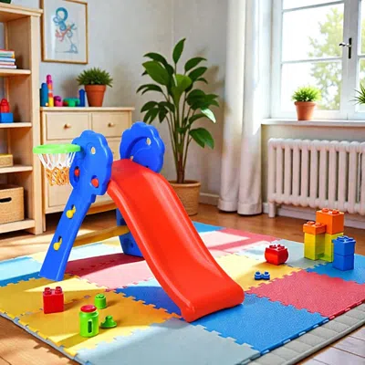 Hivvago 2-step Foldable Indoor Slide For Kids With Built-in Basketball Hoop