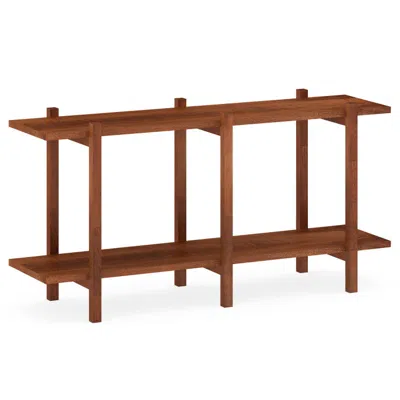 Hivvago 2-tier Wood Bookshelf Low Horizontal Rubberwood Bookcase For Display In Brown