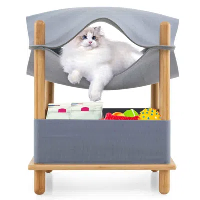 Hivvago 2-tier Wooden Cat House With Semi-enclosed Condo And Removable Clothes In Gray