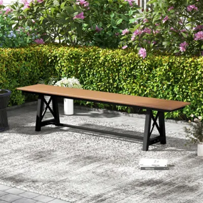 Hivvago 3-4 Person Outdoor Hdpe Bench With Metal Frame-brown