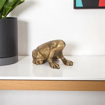 Hivvago 3" Antiqued Gold Cast Iron Frog Figurine In Metallic