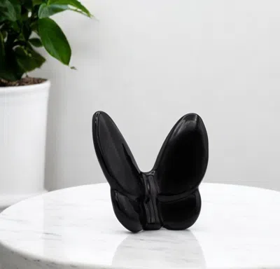 Hivvago 3" Black Crystal Butterfly Figurine Tabletop Sculpture