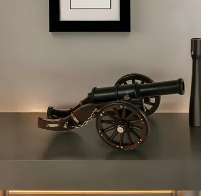 Hivvago 3" Brown And Black Metal Louis Xiv Cannon Hand Painted Sculpture