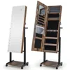 Hivvago 3-color 46 Led Lightsâ Mirror Jewelry Cabinet Armoire Adjustable Height With Wheels-brown