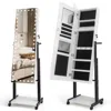 Hivvago 3-color 46 Led Lightsâ Mirror Jewelry Cabinet Armoire Adjustable Height With Wheels-white