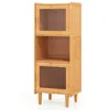 Hivvago 3-cube Bamboo Storage Cabinet With Open Compartment And 2 Acrylic Doors-natural