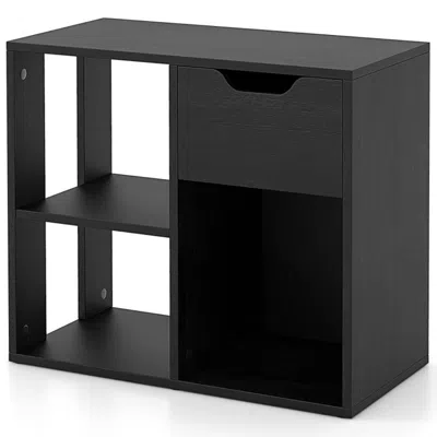 Hivvago 3-cube Bookcase 2-tier Wooden Storage Shelf With Pull-out Drawer-black