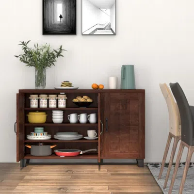 Hivvago 3-door Buffet Sideboard With Adjustable Shelves And Anti-tipping Kits-brown