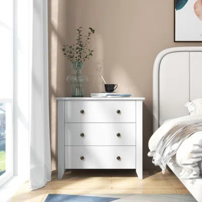 Hivvago 3 Drawer Dresser Chest Of Drawers Bedside Table-white In Blue