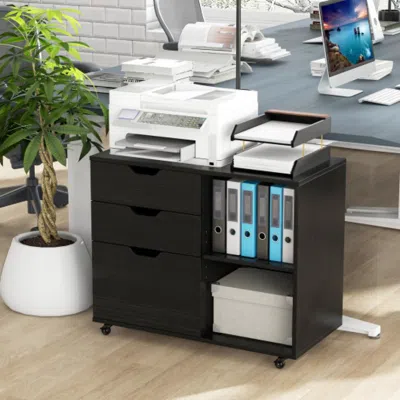 Hivvago 3-drawer File Cabinet With Adjustable Shelf And Wheels For Letter-black