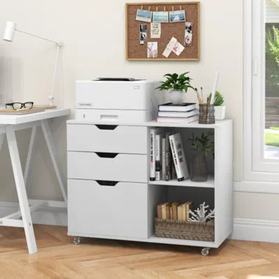 Hivvago 3-drawer File Cabinet With Adjustable Shelf And Wheels For Letter-white