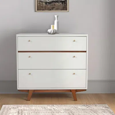 Hivvago 3 Drawer Wood Chest With Round Pulls And Angled Legs, Small,white And Brown