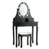 Hivvago 3 Drawers Lighted Mirror Vanity Dressing Table Stool Set-black