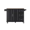 Hivvago 3 Drawers Rubber Wooden Top Utility Kitchen Cart With Adjustable Shelf- Black