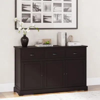 Hivvago 3 Drawers Sideboard Buffet Storage With Adjustable Shelves-brown