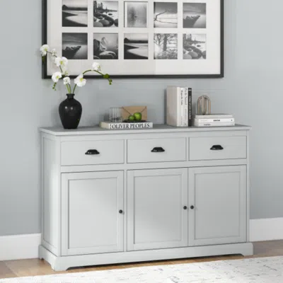 Hivvago 3 Drawers Sideboard Buffet Storage With Adjustable Shelves-gray In White