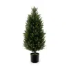 Hivvago 3 Feet Artificial Topiary Cedar Tree With Cement Plastic Pot And Realistic Moss-green