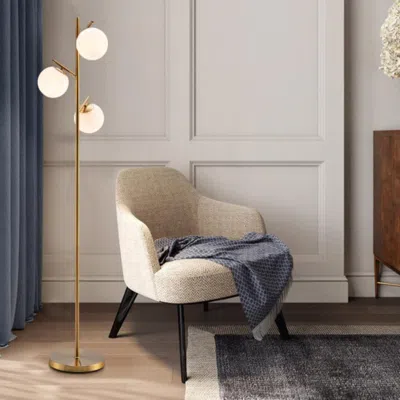 Hivvago 3-globe Floor Lamp With Foot Switch And Bulb Bases-golden In White