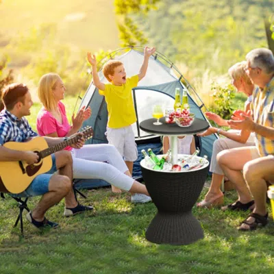 Hivvago 3 In 1 8 Gallon Patio Rattan Cooler Bar Table With Adjust Ice Bucket-black