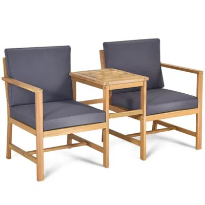 Hivvago 3-in-1 Acacia Wood Loveseat With Separable Coffee Table In Brown