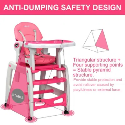 Hivvago 3-in-1 Baby High Chair With Lockable Universal Wheels-pink