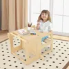 Hivvago 3-in-1 Foldable Kitchen Standing Tower For Toddlers With Chalkboard-natural