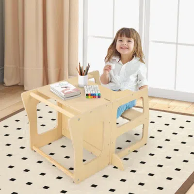 Hivvago 3-in-1 Foldable Kitchen Standing Tower For Toddlers With Chalkboard-natural