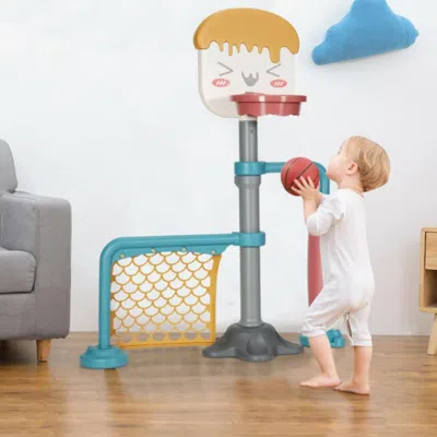 Hivvago 3-in-1 Height Adjustable Basketball Stand Set With Soccer And Roller
