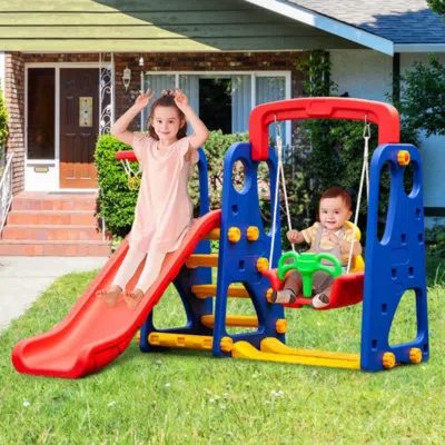 Hivvago 3-in-1 Junior Children Climber Slide Playset In Blue