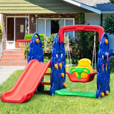 Hivvago 3-in-1 Junior Children Freestanding Design Climber Slide Swing Seat Basketball Hoop In Multi