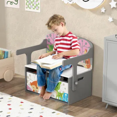 Hivvago 3 In 1 Kids Convertible Activity Bench With 2 Removable Fabric Bins-gray