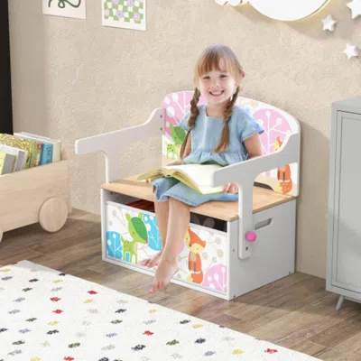 Hivvago 3 In 1 Kids Convertible Activity Bench With 2 Removable Fabric Bins-white