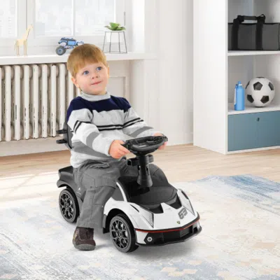 Hivvago 3-in-1 Licensed Lamborghini Ride On Push Car With Handle Guardrail-white In Black