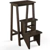 Hivvago 3-in-1 Rubber Wood 3 Tier Folding Step Stool Ladder Storage Shelf-brown