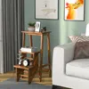Hivvago 3-in-1 Rubber Wood 3 Tier Folding Step Stool Ladder Storage Shelf-coffee