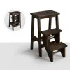 Hivvago 3-in-1 Rubber Wood Step Stool With Convenient Handle-brown