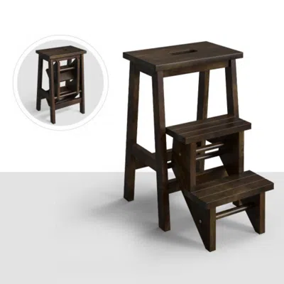 Hivvago 3-in-1 Rubber Wood Step Stool With Convenient Handle-brown