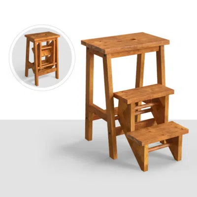 Hivvago 3-in-1 Rubber Wood Step Stool With Convenient Handle-dark Brown
