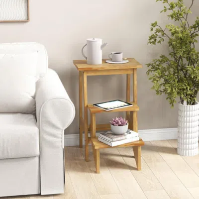 Hivvago 3-in-1 Rubber Wood Step Stool With Convenient Handle-natural In Neutral
