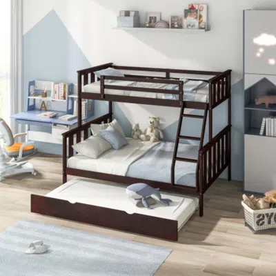 Hivvago 3-in-1 Twin Over Full Bunk Bed With Trundle And Ladder-espresso