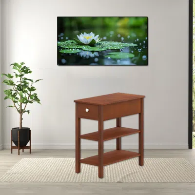 Hivvago 3-layer Slim Side Table With Drawer And Open Storage Shelves In Brown