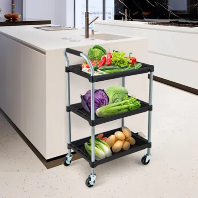 Hivvago 3 Layer Tool Cart With Pp Shelves Sponged Handle And Swivel Wheel-black