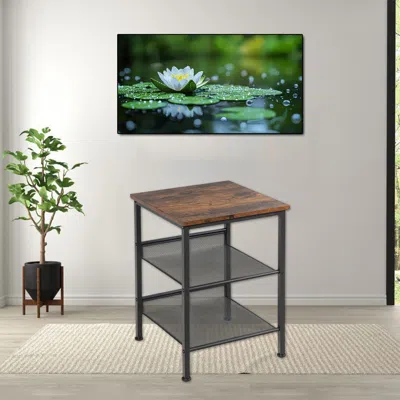 Hivvago 3-layer Vintage Industrial End Table With Customizable Mesh Shelving In Brown