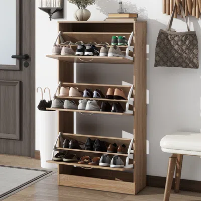 Hivvago 3 Layers Entryway Free Standing Wooden Shoe Rack Storage Organizer - Wood In Brown