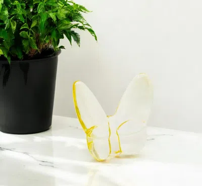 Hivvago 3" Light Yellow Crystal Butterfly Figurine Tabletop Sculpture In White