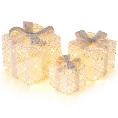 Hivvago 3 Pack Christmas Lighted Gift Box With 50 Led Lights And Detachable Bows