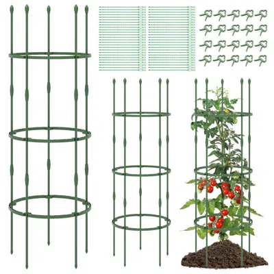Hivvago 3-pack Garden Trellis Tall Plant Support Stands With Clips And Ties In Green