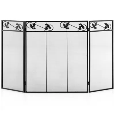 Hivvago 3-panel Fireplace Screen Decor Cover With Exquisite Pattern In Black
