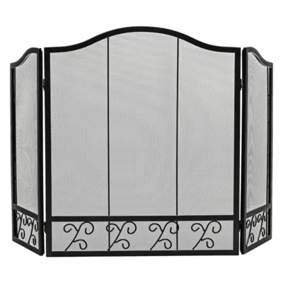 Hivvago 3-panel Fireplace Screen Decorative Spark Guard In Black