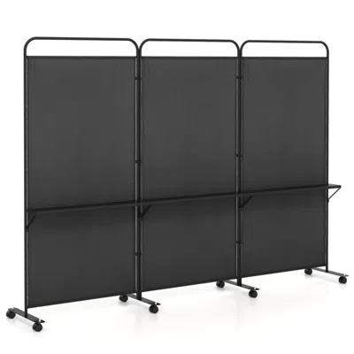 Hivvago 3-panel Folding Room Divider With 3 Metal Shelves And Lockable Wheels